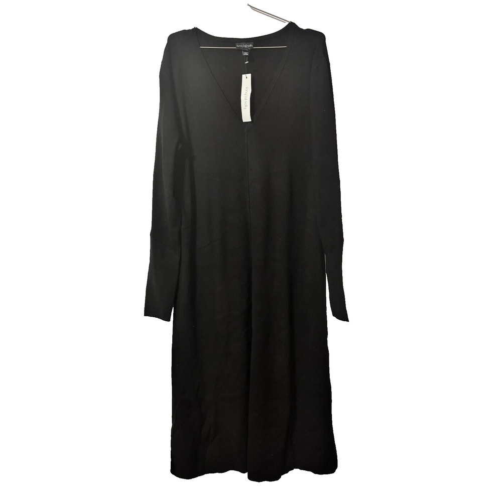 Long Tall Sally Black Premium V Neck Knitted Dress US 18 Tall 05AE004 NEW